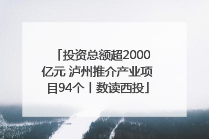 投资总额超2000亿元 泸州推介产业项目94个丨数读西投